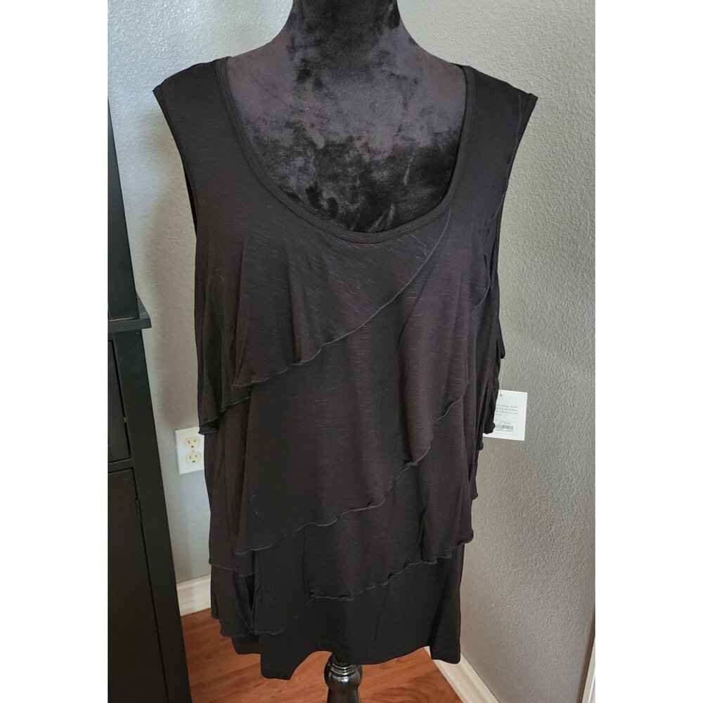 Croft & Barrow Tank Top Womens 3X Black Sleeveless Tiered‎ Ruffle Casual Summer